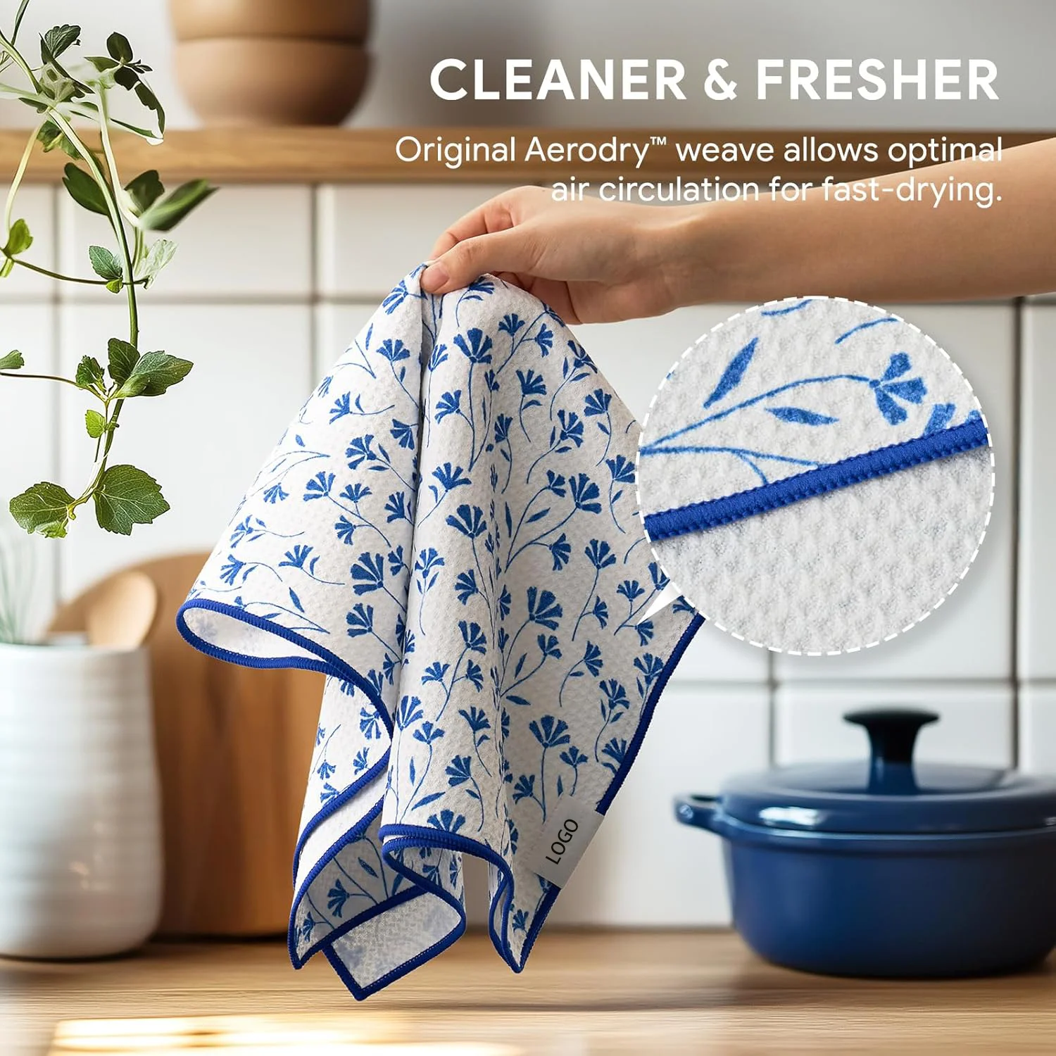 Recycled Fiber Fast-Dry Floral Dish Cloth - Lightweight Reusable Kitchen Towel - Image 5