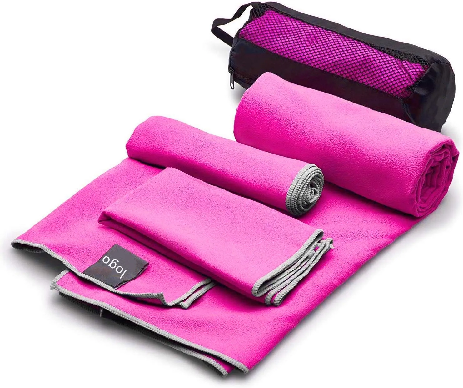 Sand Free Microfiber Towel Set with Mesh Bag and Woven Beach Towel