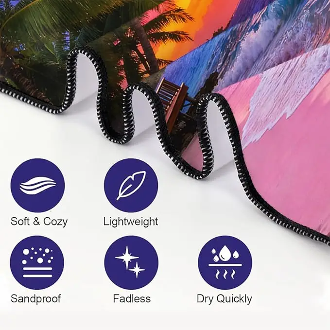 Sand Free Quick Dry Antimicrobial Microfiber Beach Towel Custom Logo - Image 2