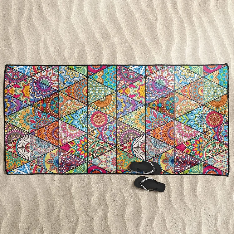 Sand Free Tesalate Beach Towel Water Absorption Printed Waffle Towel - Image 5