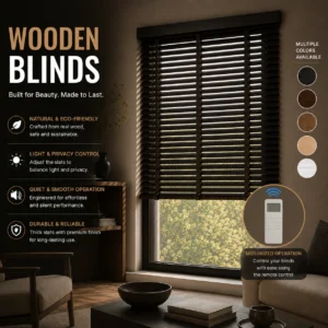 Smart Motorized Wooden Blinds - Custom Paulownia Window Shades with Remote Control
