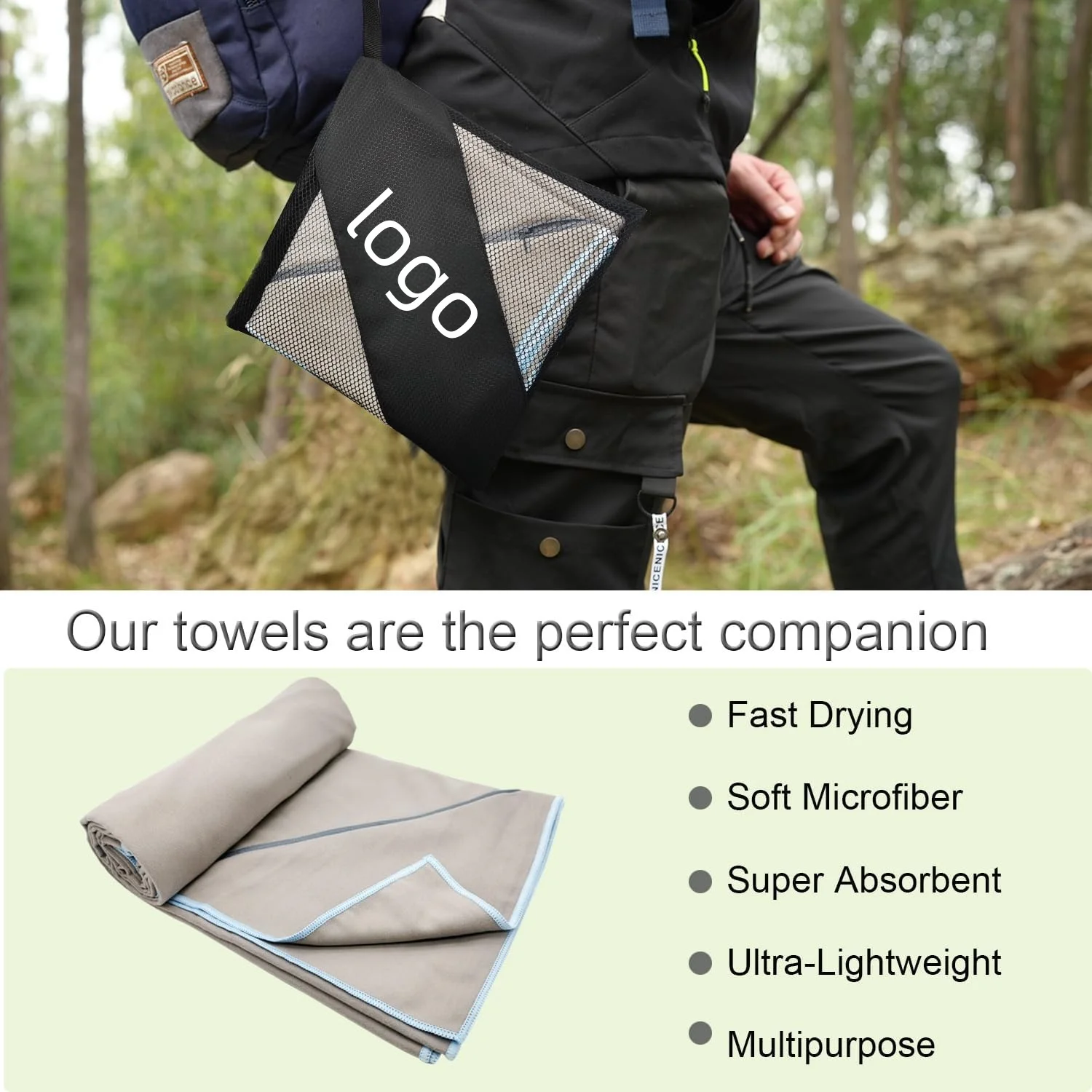 Soft Microfiber Fitness Towel with Zipper Pocket Quick Dry Sand-Free for Swim - Image 6
