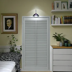 Solid Wood Basswood Shutter Vertical Pattern Indoor Privacy Shade for Bedroom Living Room Door Window
