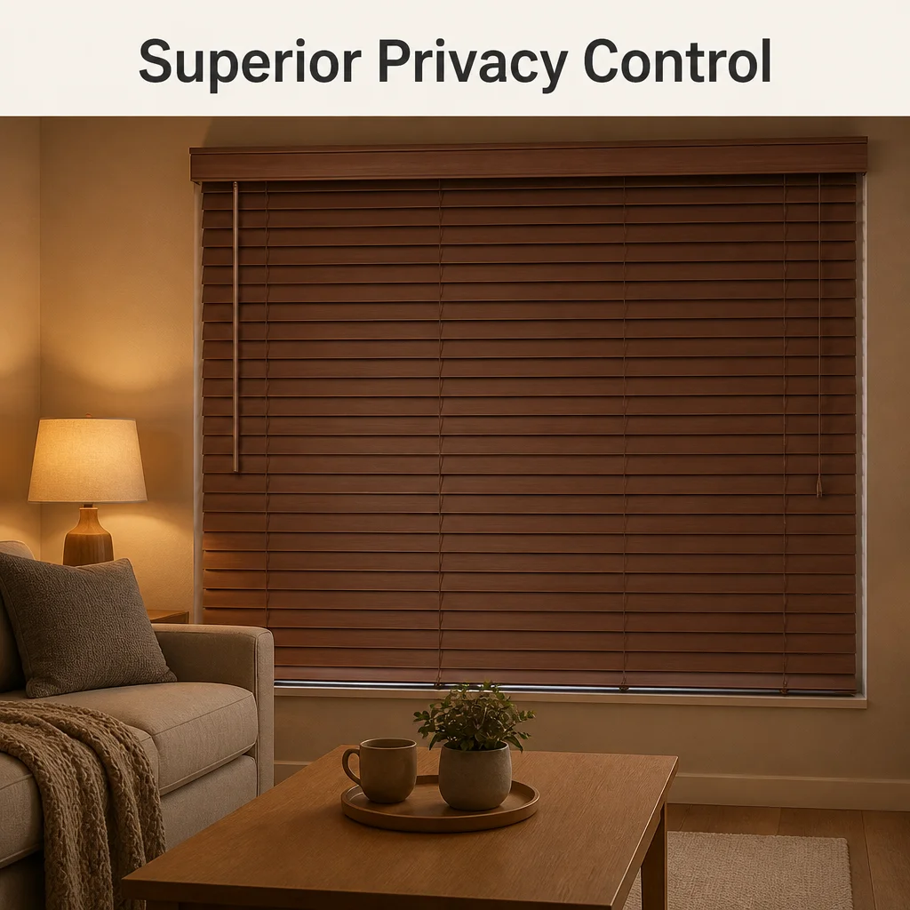 Solid Wood Built-In Horizontal Venetian Blinds 50mm Stained Walnut Slat Ladder String Tilt Wand UV Blocking - Image 2