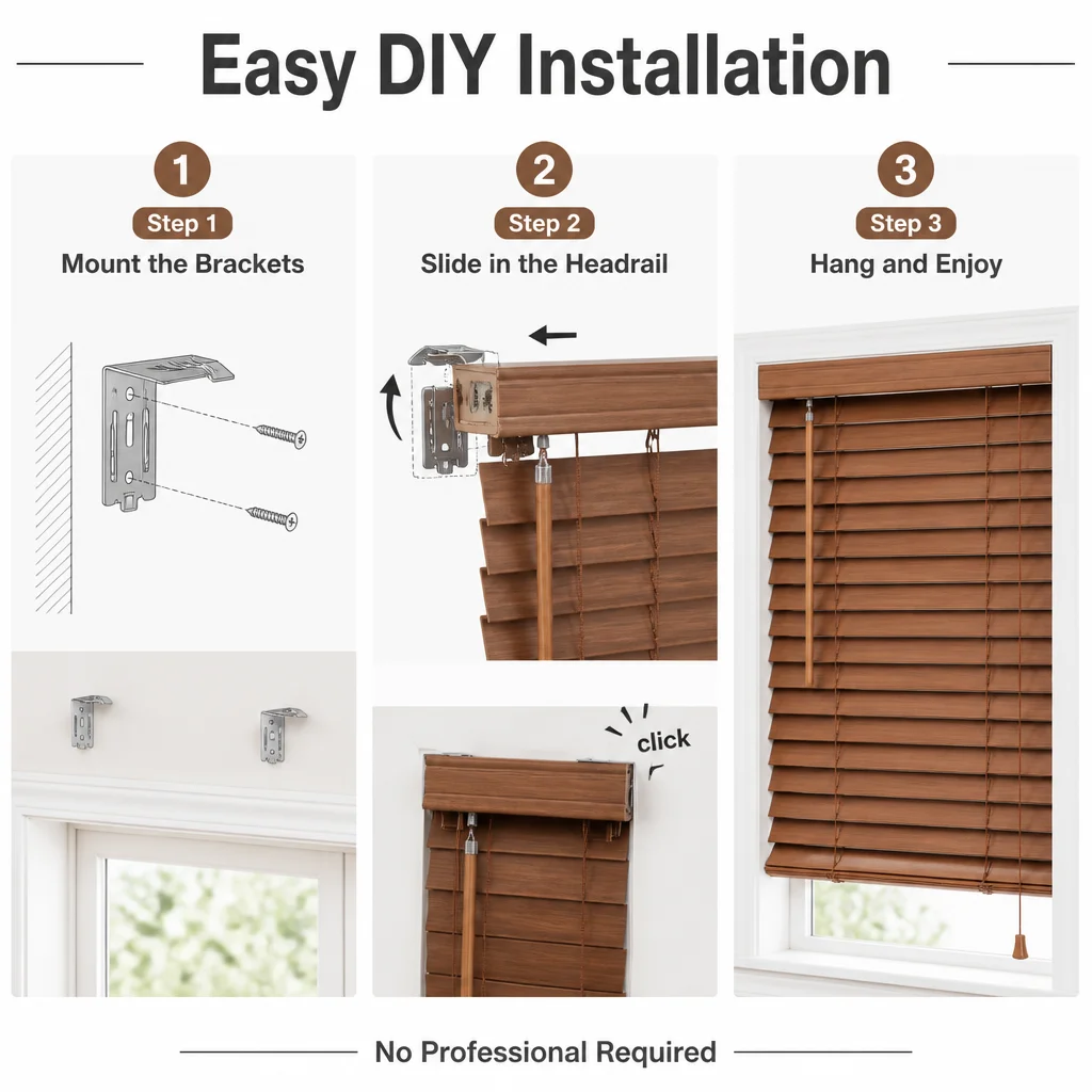 Solid Wood Built-In Horizontal Venetian Blinds 50mm Stained Walnut Slat Ladder String Tilt Wand UV Blocking - Image 5