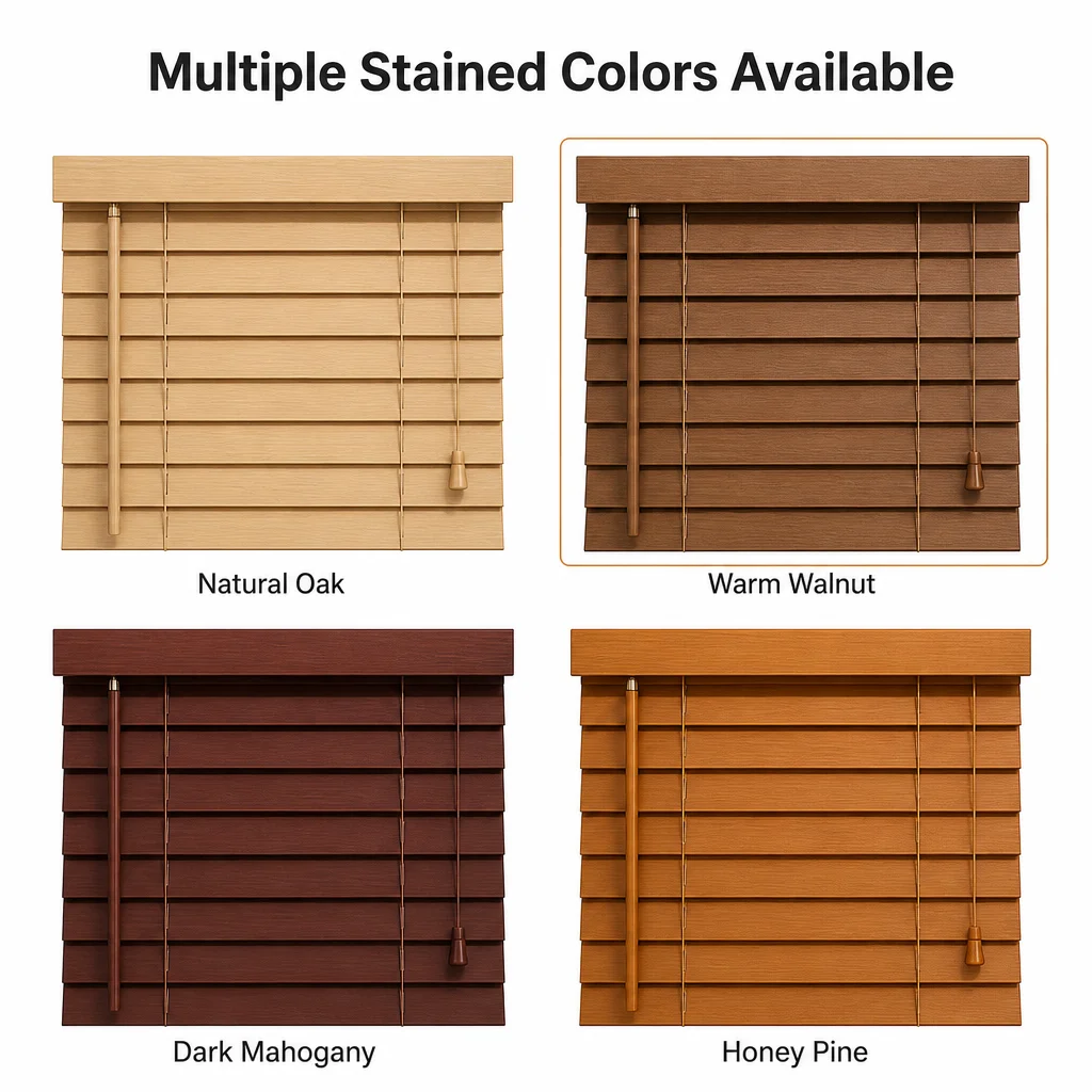 Solid Wood Built-In Horizontal Venetian Blinds 50mm Stained Walnut Slat Ladder String Tilt Wand UV Blocking - Image 6