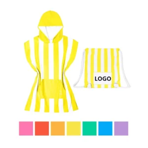 Stripe Digital Print Absorbent Lightweight Quick Dry Microfiber Poncho Towel Beach Carry Bag