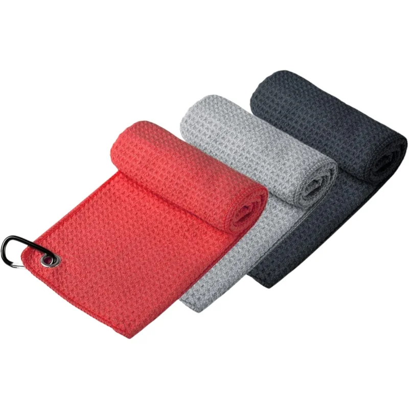 Super Absorbent Waffle Microfiber Golf Towel with Carabiner Clip Custom Logo Sports