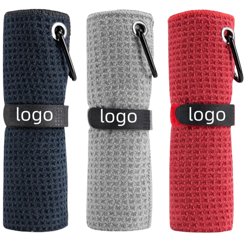 Super Absorbent Waffle Microfiber Golf Towel with Carabiner Clip Custom Logo Sports - Image 2