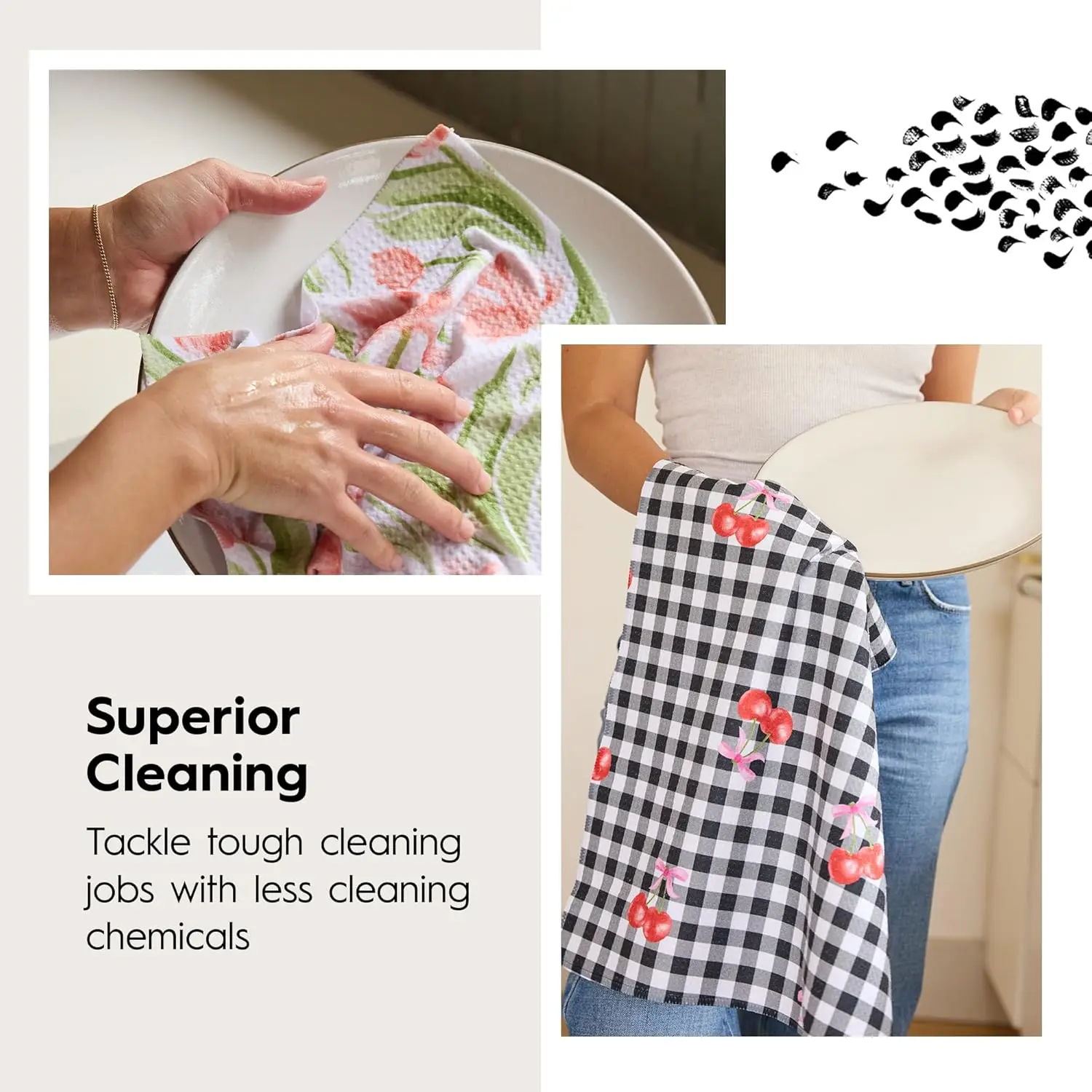 Sustainable Kitchen Cloth Recycled Microfiber Digital Print Floral Waffle Weave Double-Sided Absorbent Quick-Dry - Image 6