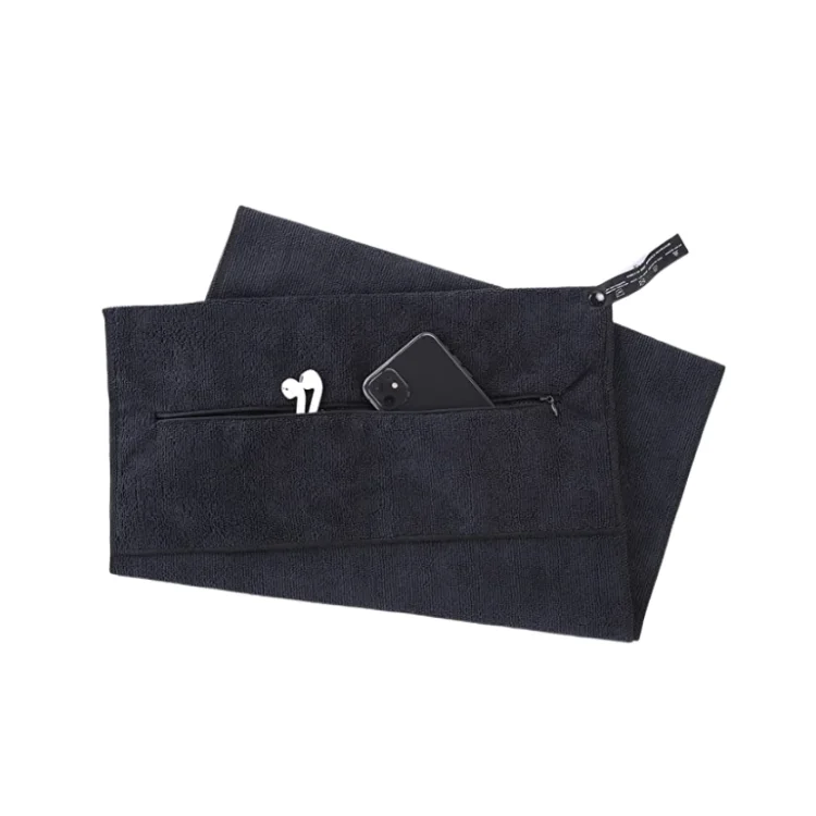 Ultra Absorbent Microfiber Gym Towel Polyester Zip Pocket Lightweight Compressed