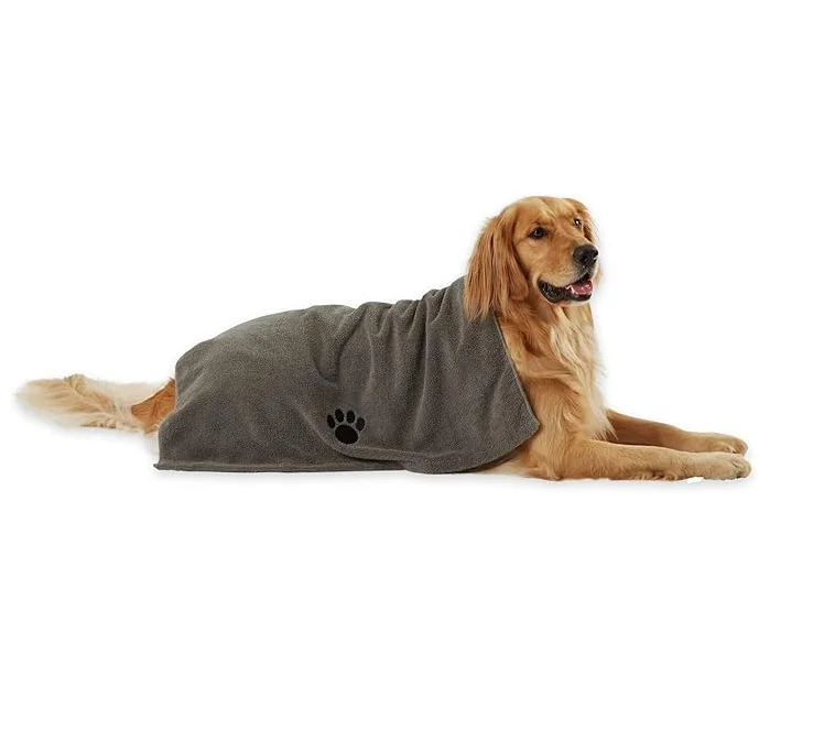 Ultra-Absorbent Microfiber Pet Bath Towel Cozy Embroidered Antimicrobial Hypoallergenic