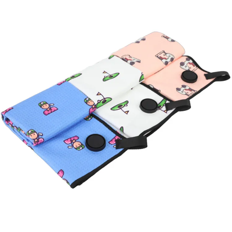 Waffle-Pattern Golf Towel with Carabiner Clip Super Absorbent Microfiber Custom Logo Double Side Print Magnetic - Image 2