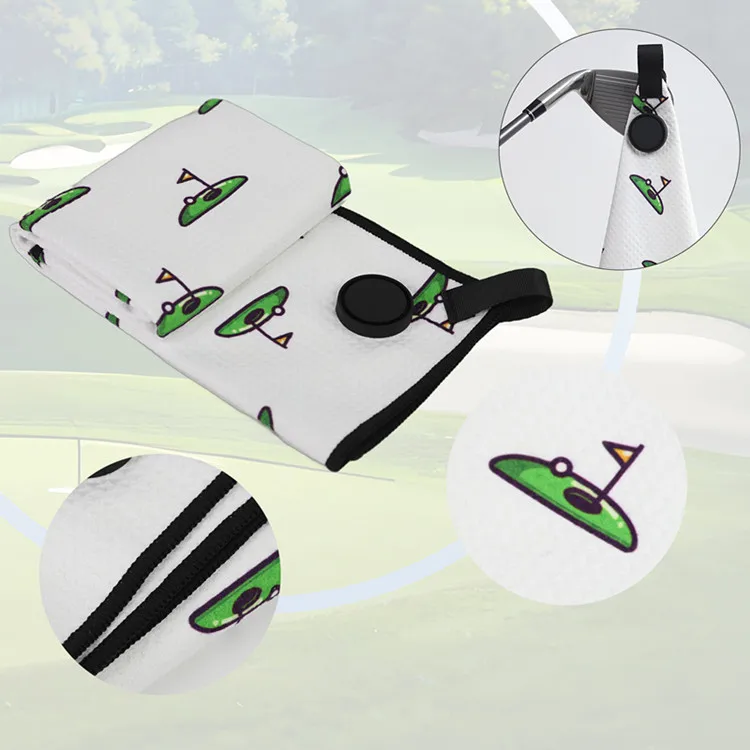 Waffle-Pattern Golf Towel with Carabiner Clip Super Absorbent Microfiber Custom Logo Double Side Print Magnetic - Image 3