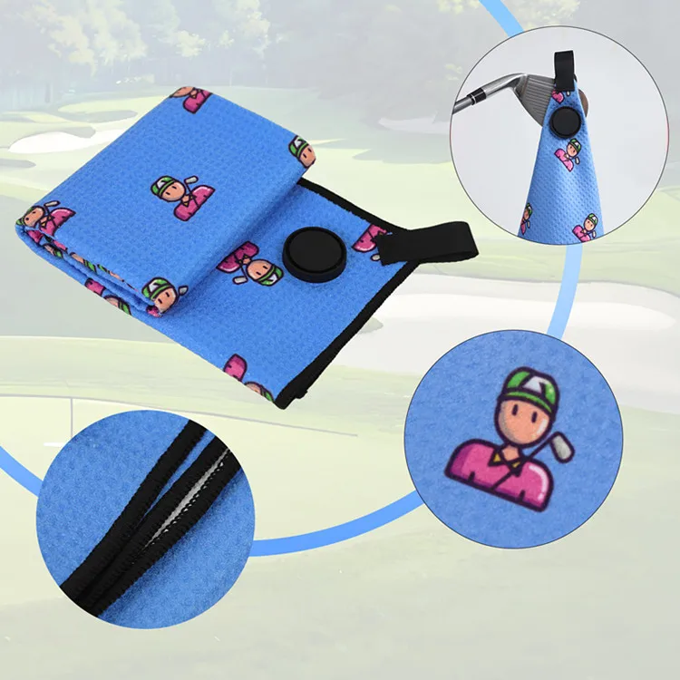 Waffle-Pattern Golf Towel with Carabiner Clip Super Absorbent Microfiber Custom Logo Double Side Print Magnetic - Image 5
