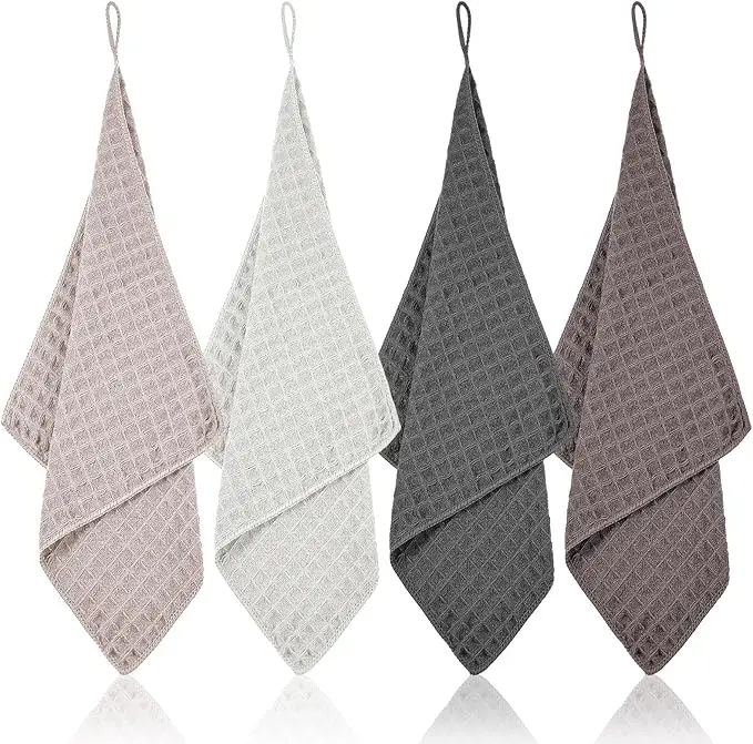 Waffle Weave Kitchen Towel with Hanging Loop Microfiber Quick Dry Absorbent Dish Cloth
