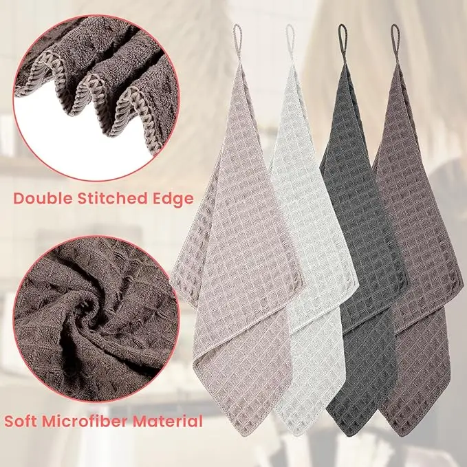 Waffle Weave Kitchen Towel with Hanging Loop Microfiber Quick Dry Absorbent Dish Cloth - Image 2