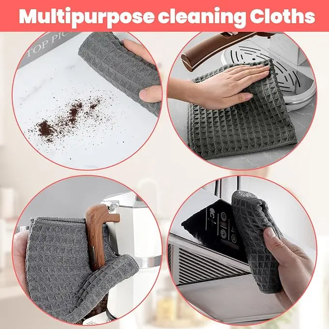 Waffle Weave Kitchen Towel with Hanging Loop Microfiber Quick Dry Absorbent Dish Cloth - Image 5