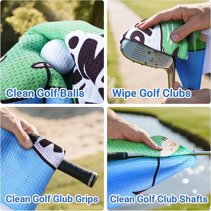 Waffle Weave Microfiber Golf Towel with Clip High Absorbent Fast Drying Custom - Image 4