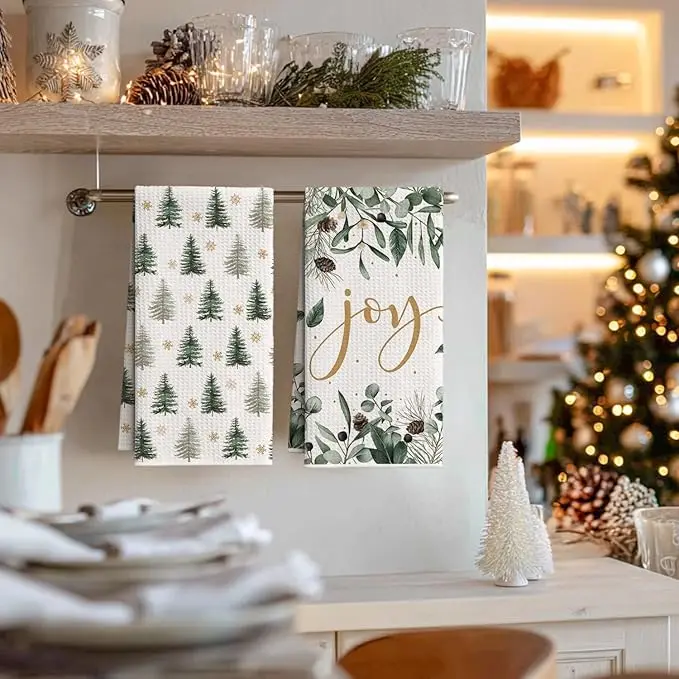 Waffle Weave Microfiber Kitchen Towels Quick Dry Absorbent Dish Towels Holiday Decorative Hand Towels - Image 2