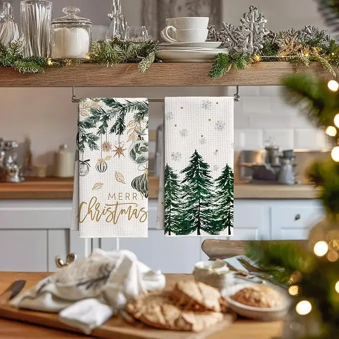 Waffle Weave Microfiber Kitchen Towels Quick Dry Absorbent Dish Towels Holiday Decorative Hand Towels - Image 6