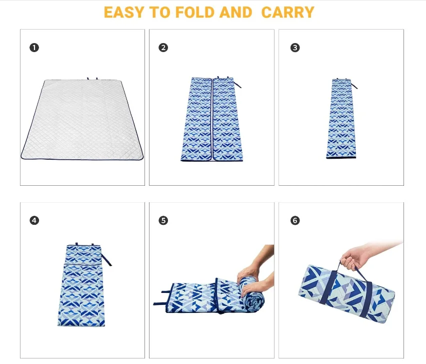 Water Resistant Double Side Print 3 Layer Quilting Picnic Mats 150D Oxford Outdoor Play Mats - Image 4
