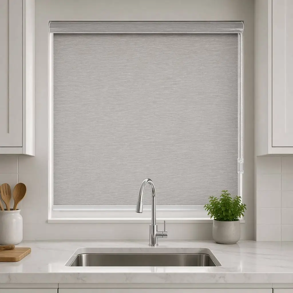 Waterproof Built-in Roller Shades Semi-blackout Eco-friendly UV Blocking Gray Fabric Custom Size Wholesale