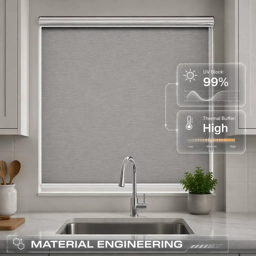 Waterproof Built-in Roller Shades Semi-blackout Eco-friendly UV Blocking Gray Fabric Custom Size Wholesale - Image 2