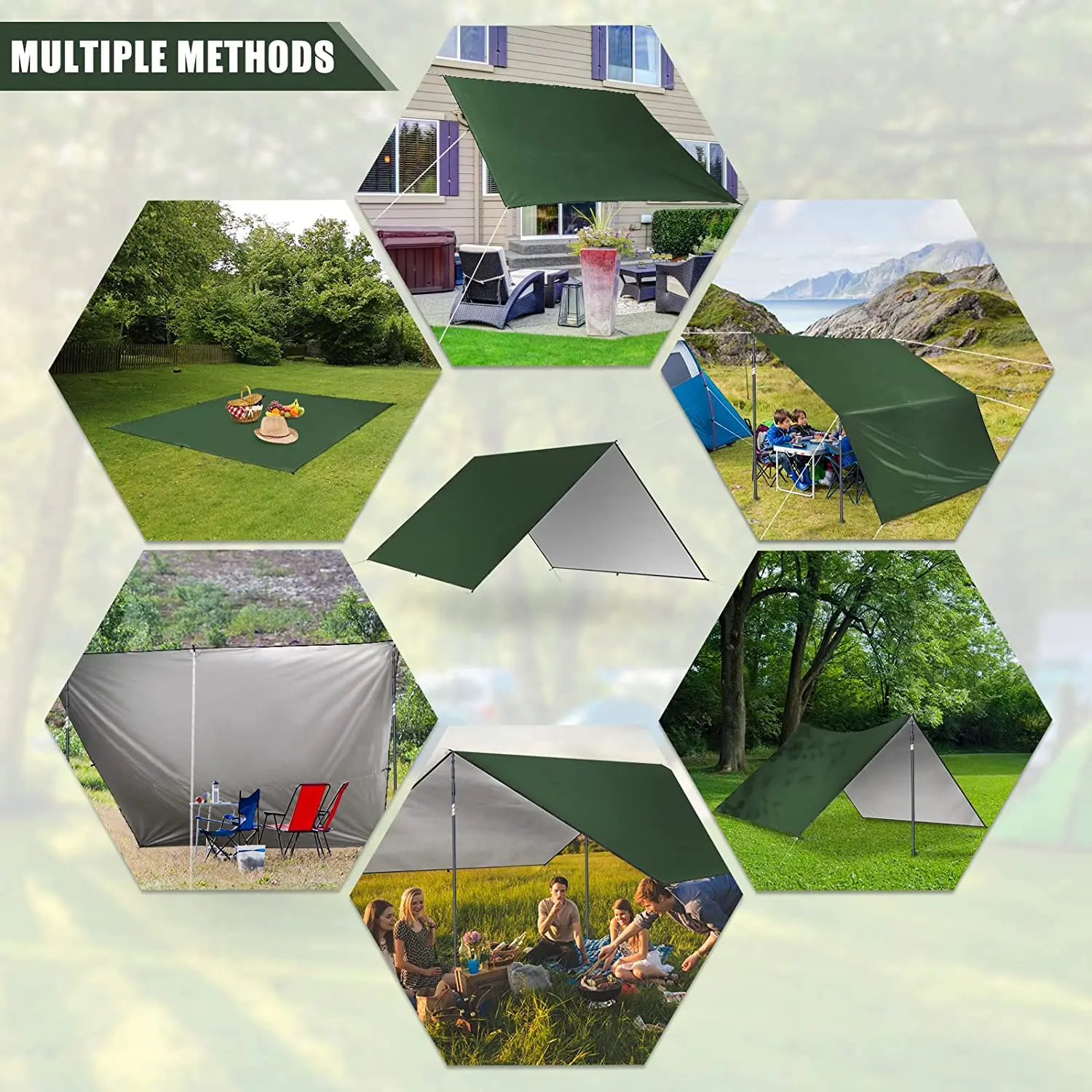 Waterproof Camping Tarp Hammock Rain Fly Anti UV Sun Shelter Windproof Snowproof - Image 5
