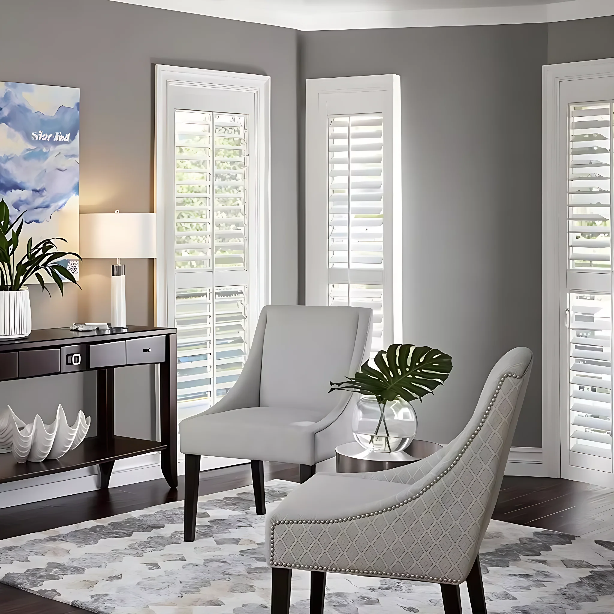 White Painted Eco-Friendly Adjustable Wooden Louvre Shutters UV Blocking Interior
