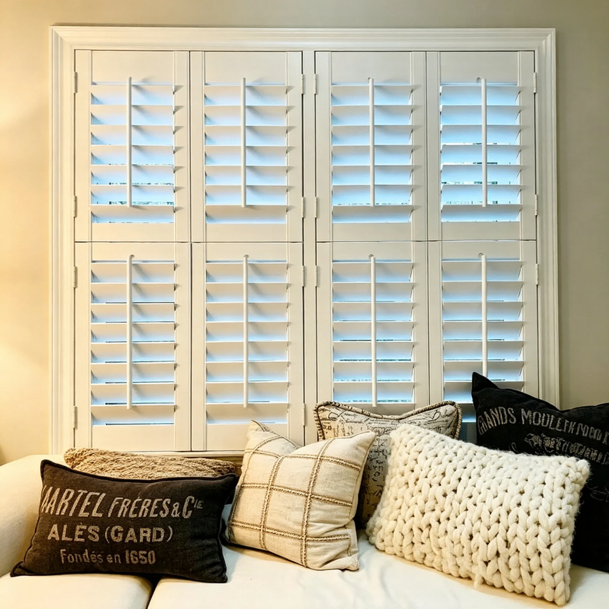 White Painted Eco-Friendly Adjustable Wooden Louvre Shutters UV Blocking Interior - Image 5