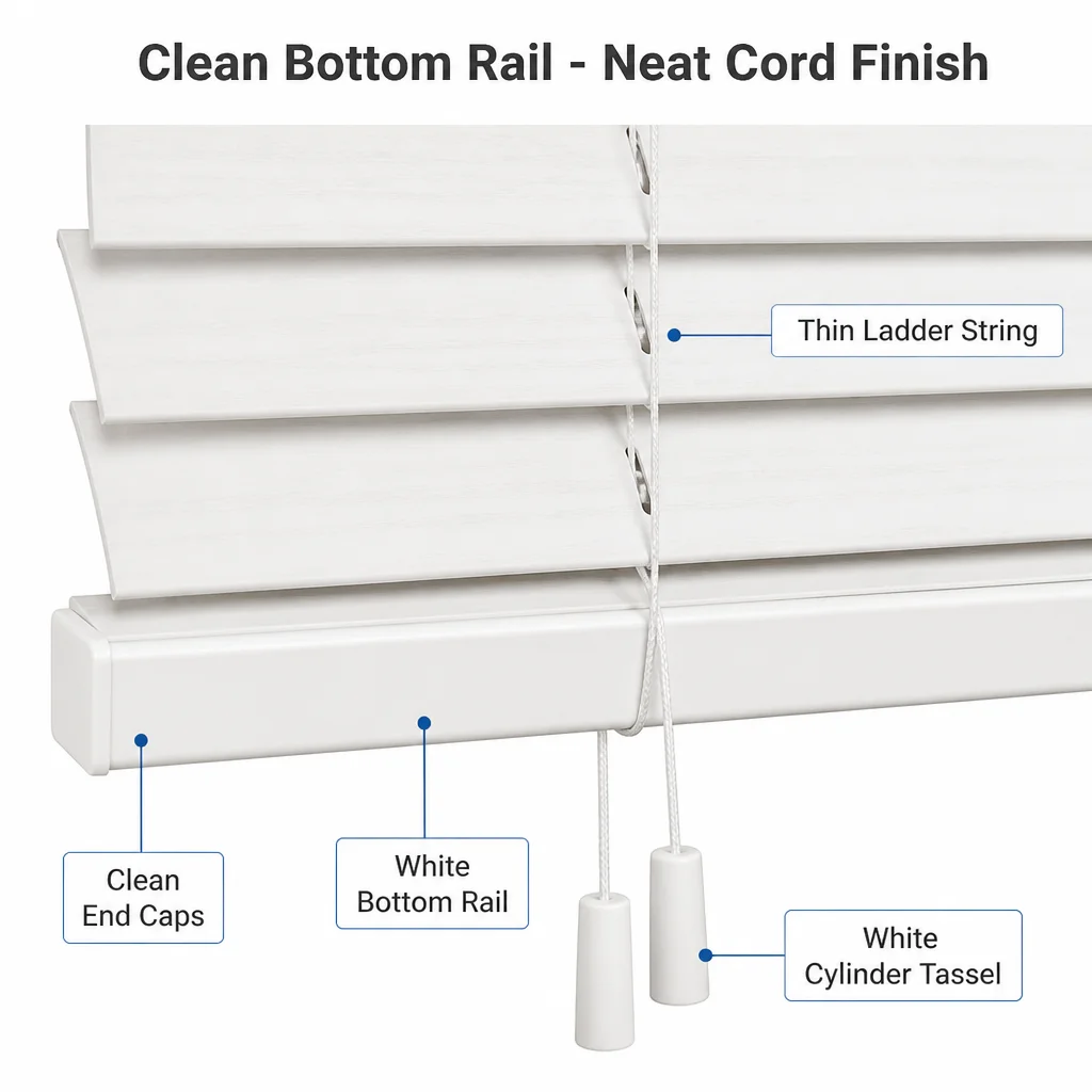 White Wood Venetian Blinds 50mm Slats Cord Pull UV Blocking Privacy Custom - Image 2