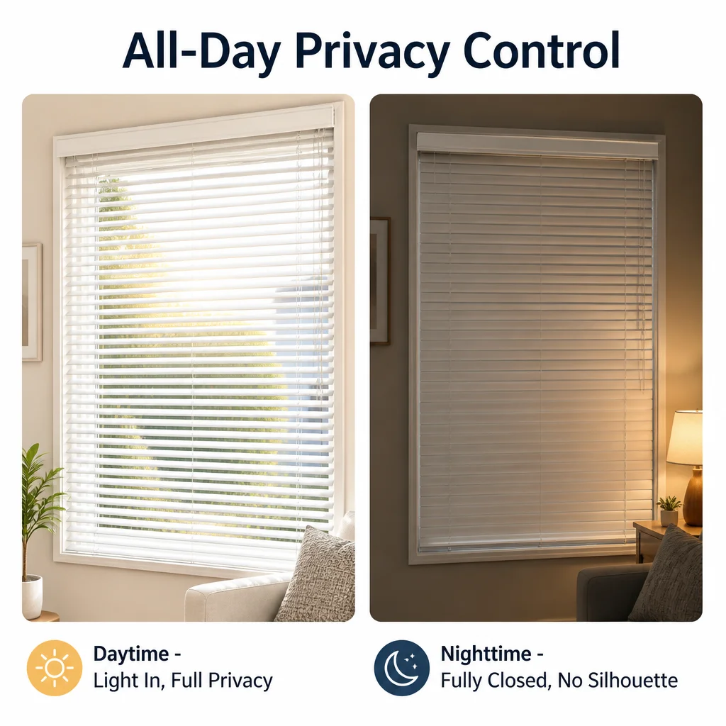 White Wood Venetian Blinds 50mm Slats Cord Pull UV Blocking Privacy Custom - Image 4