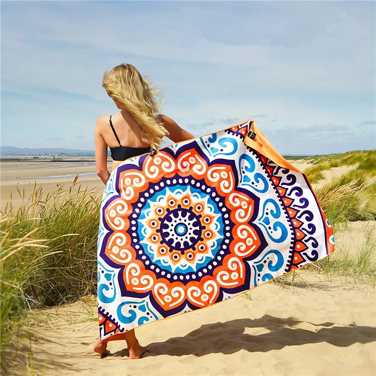 Wholesale Lightweight Microfiber Beach Towel Double-Sided Sports Print Carry Bag