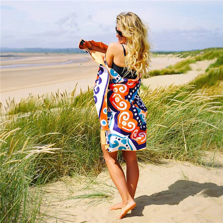 Wholesale Lightweight Microfiber Beach Towel Double-Sided Sports Print Carry Bag - Image 2