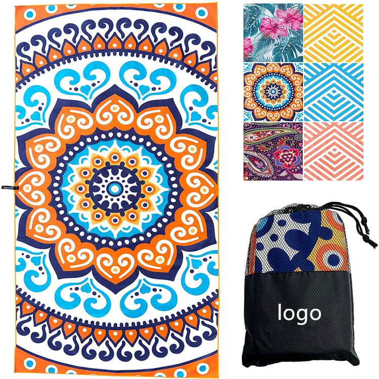 Wholesale Lightweight Microfiber Beach Towel Double-Sided Sports Print Carry Bag - Image 5