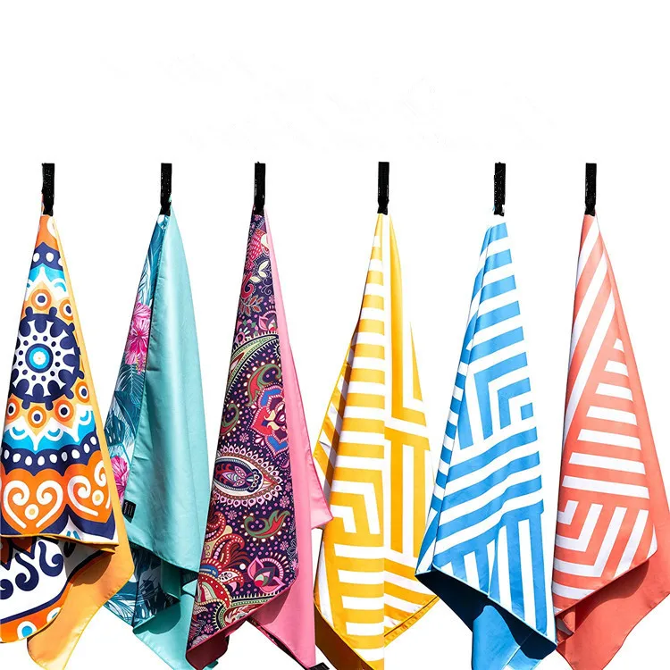 Wholesale Lightweight Microfiber Beach Towel Double-Sided Sports Print Carry Bag - Image 6