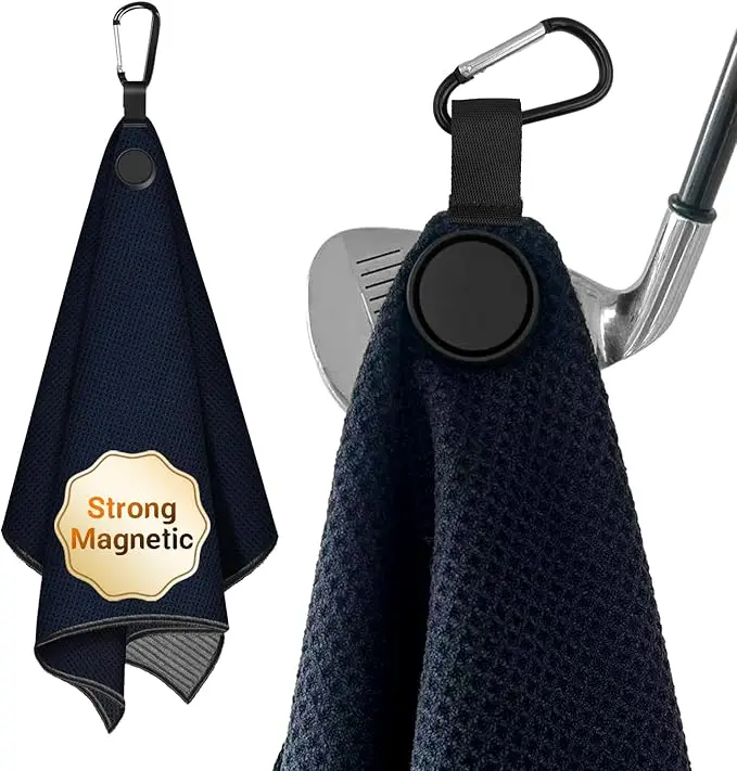 Wholesale Magnetic Waffle Golf Towel with Carabiner Clip for Cleaning