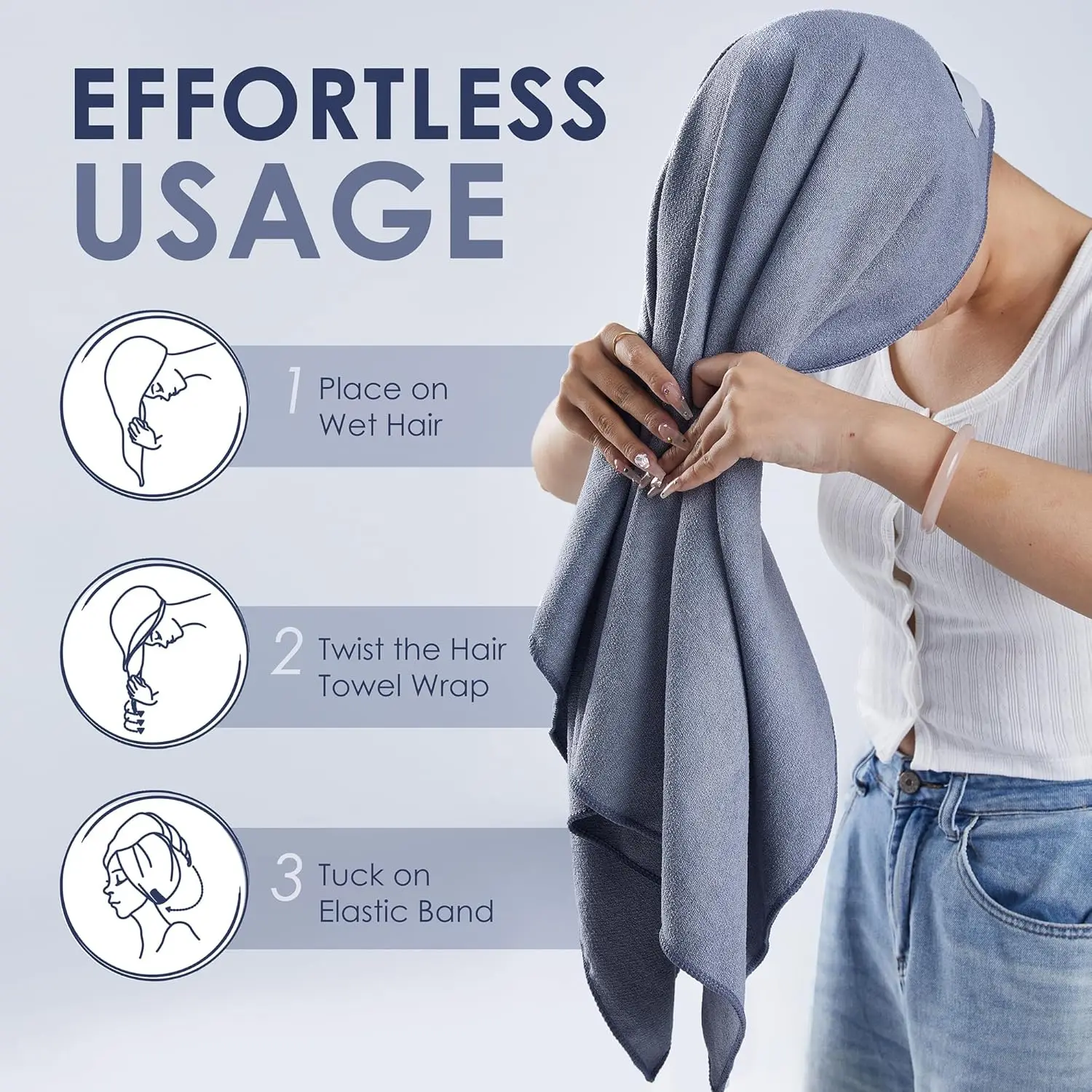Womens Microfiber Hair Towel Wrap Rectangle Roll Antimicrobial Quick-Dry Home Hotel Travel Gift - Image 2