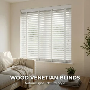 Wood Venetian Blinds 50mm Slats UV Blocking Painted Paulownia Horizontal