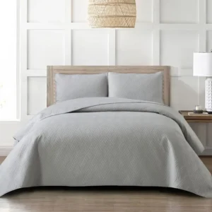Yarn-dyed Synthetic Fiber Bedspread Ultrasonic Z-shaped Geometric Pattern Plain Color