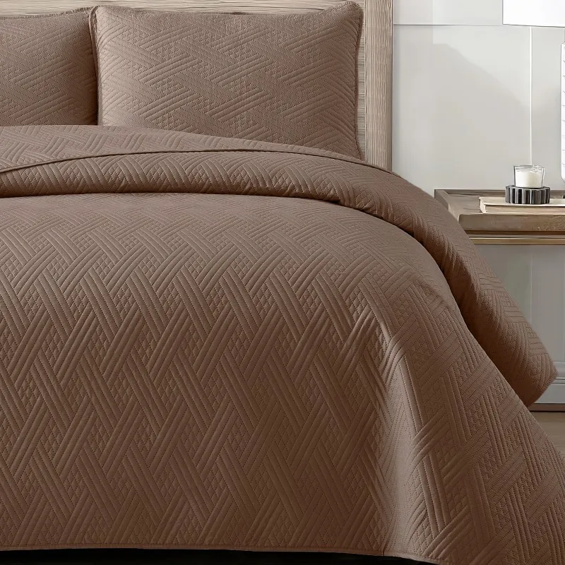 Yarn-dyed Synthetic Fiber Bedspread Ultrasonic Z-shaped Geometric Pattern Plain Color - Image 2