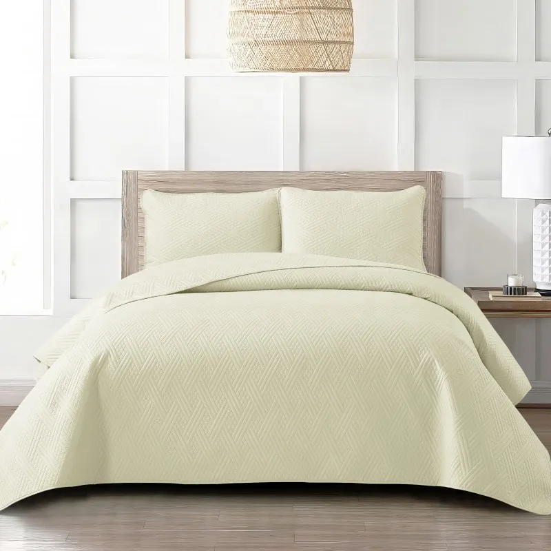 Yarn-dyed Synthetic Fiber Bedspread Ultrasonic Z-shaped Geometric Pattern Plain Color - Image 3