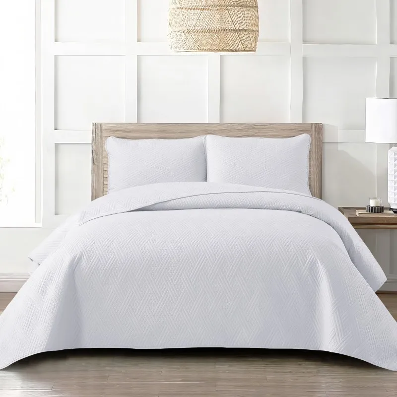 Yarn-dyed Synthetic Fiber Bedspread Ultrasonic Z-shaped Geometric Pattern Plain Color - Image 4