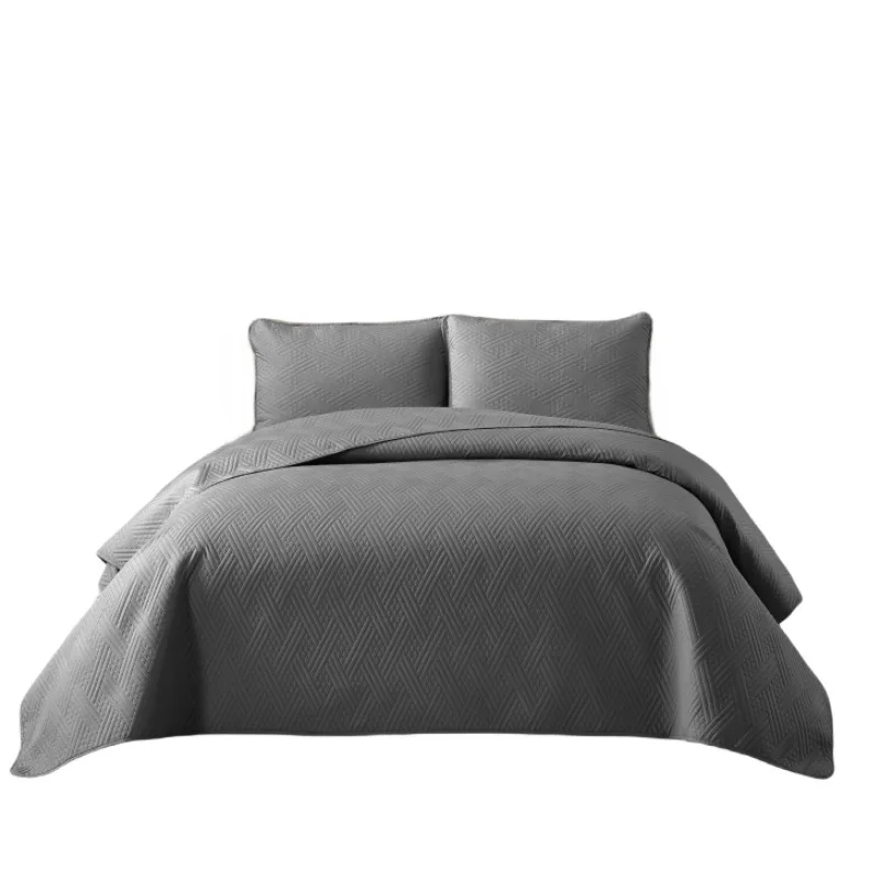 Yarn-dyed Synthetic Fiber Bedspread Ultrasonic Z-shaped Geometric Pattern Plain Color - Image 5
